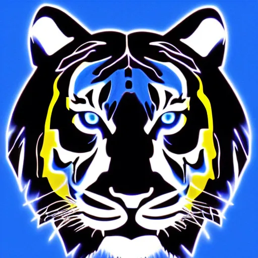 Image similar to the outline of the face of an electric blue tiger, black background