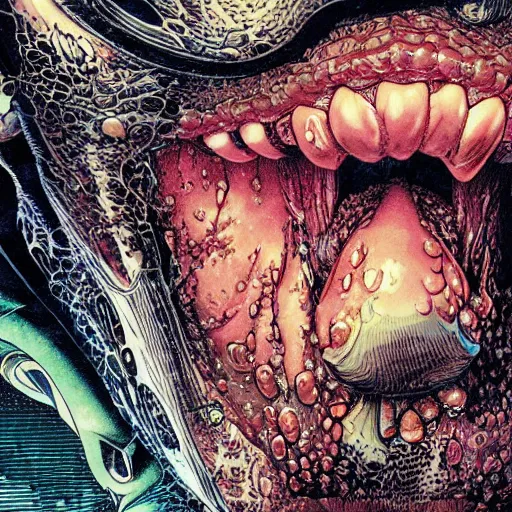 Image similar to closeup of tongue, by yoichi hatakenaka, masamune shirow, josan gonzales and dan mumford, ayami kojima, takato yamamoto, barclay shaw, karol bak