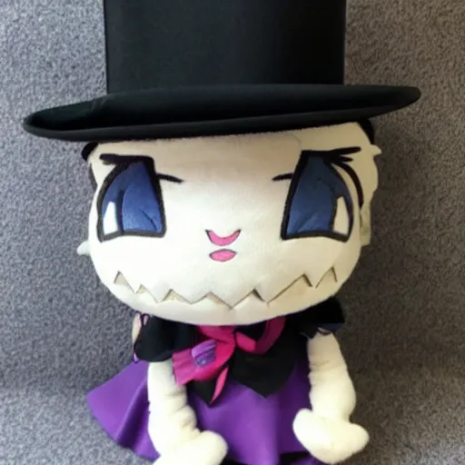 Prompt: cute fumo plush of a girl in a top hat, anime girl, hat