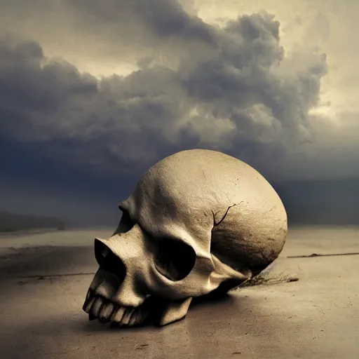 Image similar to skull made of smoke inside of wine bottle. Stormy sky on the backround .Art station. Mood lighting. - h 1200