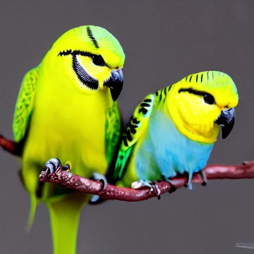 Image similar to a portrait of a budgie and bumblebee hybrid, hd