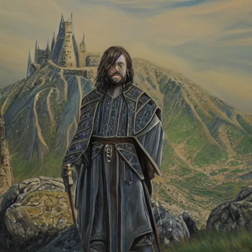 Prompt: Gondor, oil painting, highly detailed