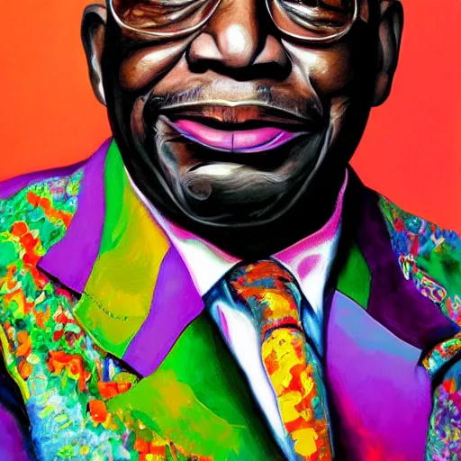 Prompt: portrait of bb king, joyful, highly detailed painting by stephen bliss, boxart, 8 k