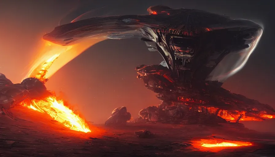 Image similar to Alien spaceship on fire about to crashing on Earth during a battle, hyperdetailed, artstation, cgsociety, 8k