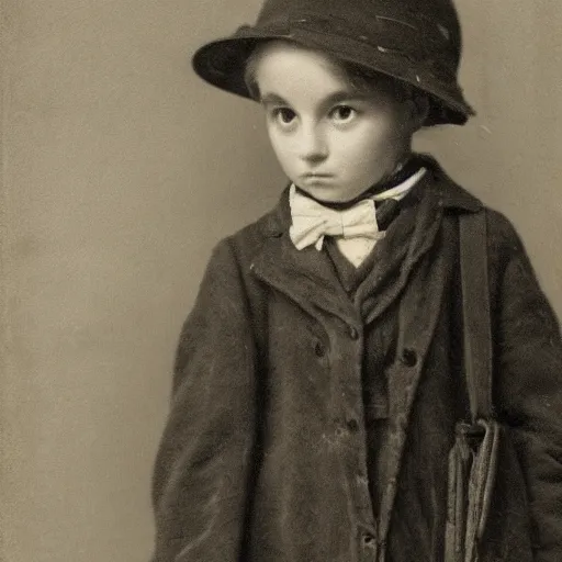 Image similar to close up portrait of a victorian child standing in a shop, 8 k, soft lighting, highly detailed realistic, face in focus 1 8 9 0's liminal