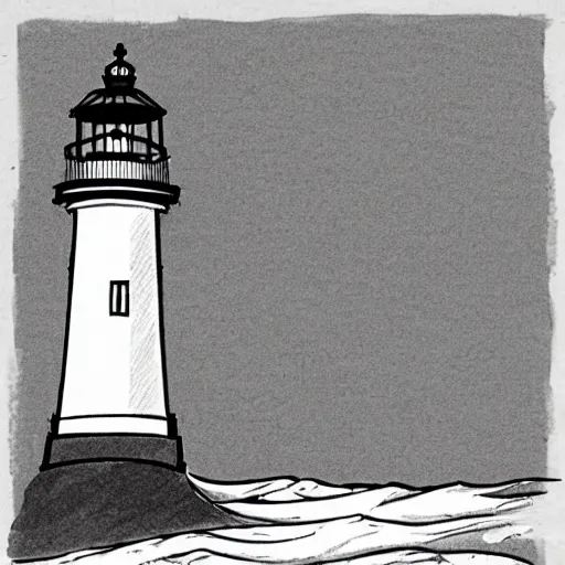 Image similar to line art drawing on a lighthouse on a jetty