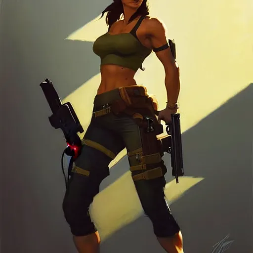 Image similar to Greg Manchess portrait painting of Lara Croft as Overwatch character, medium shot, asymmetrical, profile picture, Organic Painting, sunny day, Matte Painting, bold shapes, hard edges, street art, trending on artstation, by Huang Guangjian and Gil Elvgren and Sachin Teng