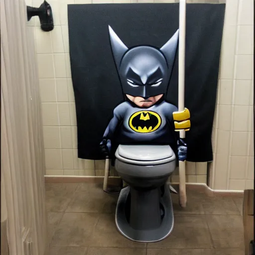 Image similar to batman on a toilet,