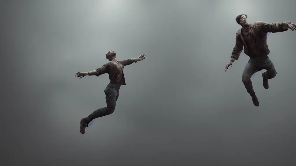 Prompt: Human floating in the air. 8K, concept art, filmic, HDR, highly detailed, cinematic lighting, artstation, volumetric light, octane render, redshift render, camera close up, rich deep moody colors, ultra realistic