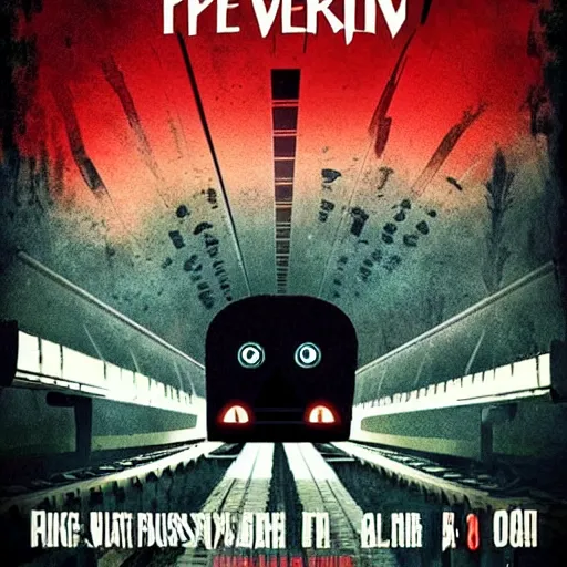 Prompt: horror movie poster based on evil trains