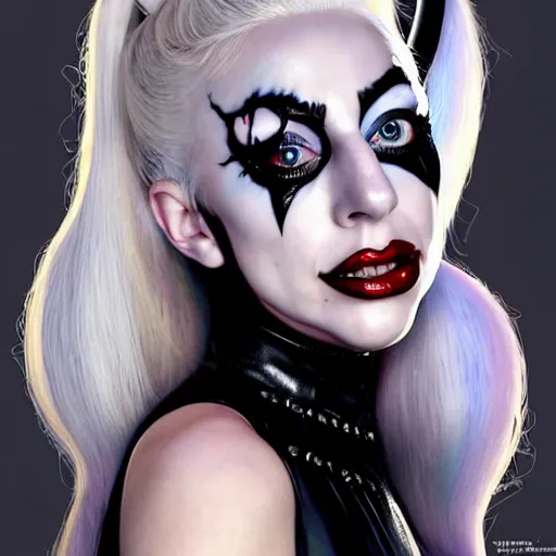 Prompt: perfectly-centered-Portrait-full-shot of lady gaga as harley quinn, intricate, elegant, super highly detailed, professional digital painting, artstation, concept art, smooth, sharp focus, no blur, no dof, extreme illustration, Unreal Engine 5, 8K, art by artgerm and greg rutkowski and alphonse mucha and loish and WLOP