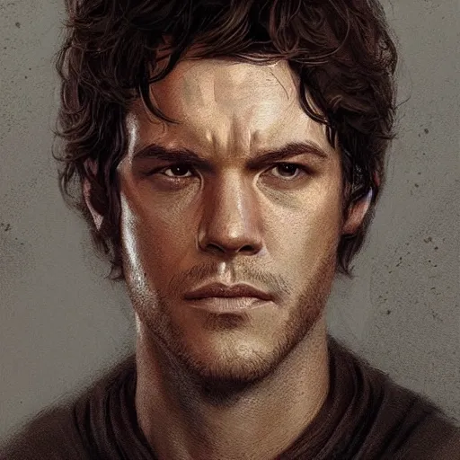 Image similar to portrait of a man by greg rutkowski, jedi kinght that looks like adam brody, messy brown hair, star wars expanded universe, he is about 3 0 years old, highly detailed portrait, digital painting, artstation, concept art, smooth, sharp foccus ilustration, artstation hq
