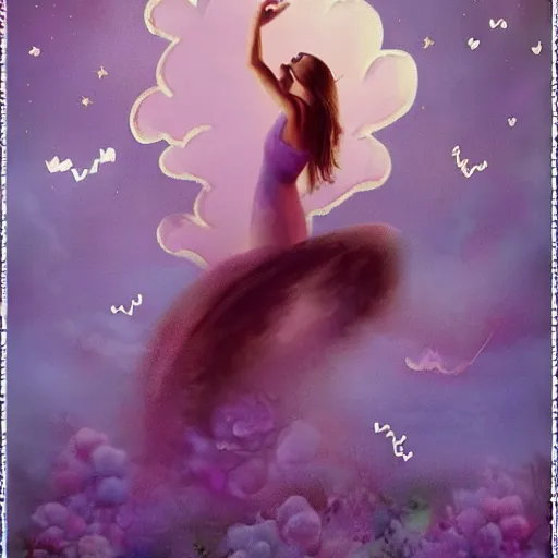 Image similar to dreams come out of beautifull women in cloud shape