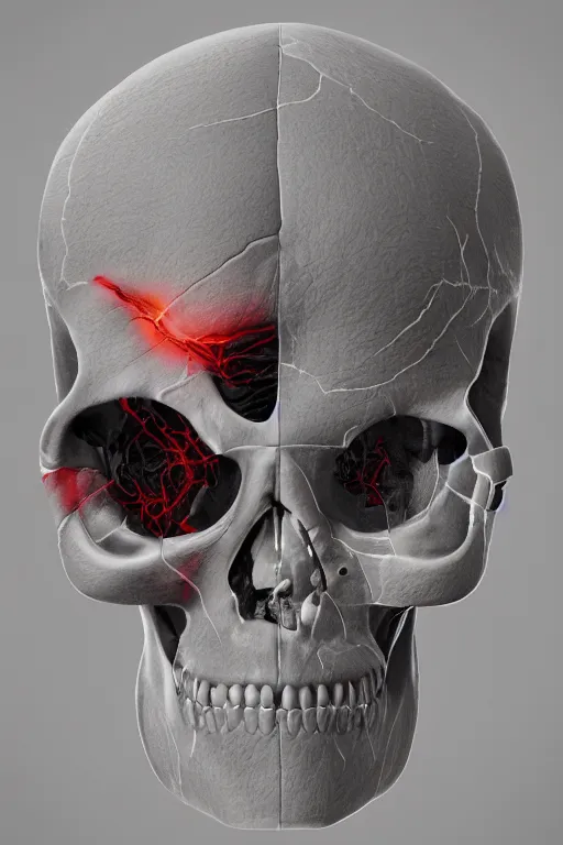 Image similar to detailed anatomical illustration of a fragmented skull, concept art, cgsociety, octane render, trending on artstation, artstationHD, artstationHQ, unreal engine, 4k, 8k