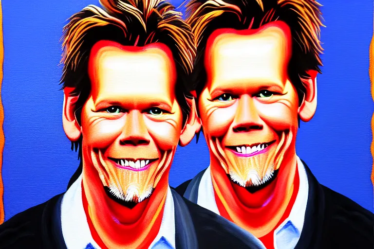 Prompt: a painting of! kevin bacon! made of bacon rashers, 8 k, cinematic, movie still
