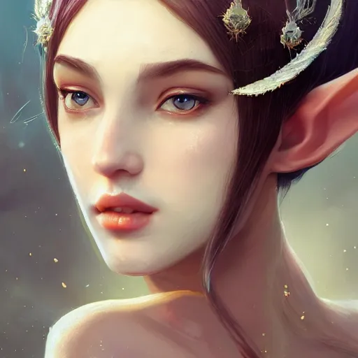 Prompt: Portrait of a young, beautiful and elegant elf queen, full of details, matte painting, concept art, smooth, by Ina Wong and wlop ，trending on cgsociety and artstation，8kHDR，light effect，-H 768