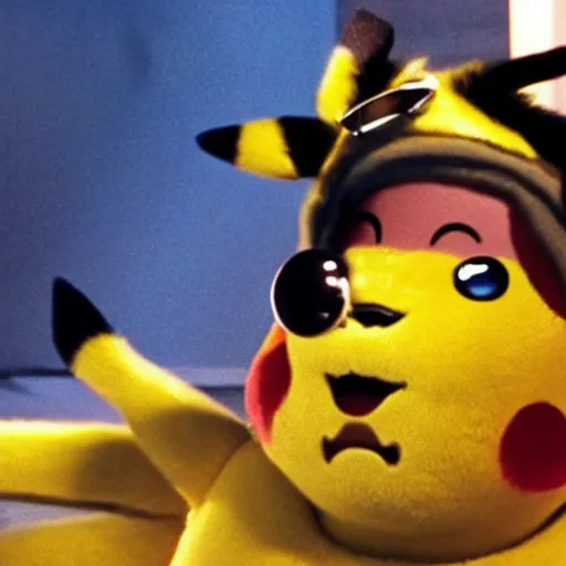 Prompt: Jack Nicholson plays Terminato and is Pikachu, yellow fur explodes