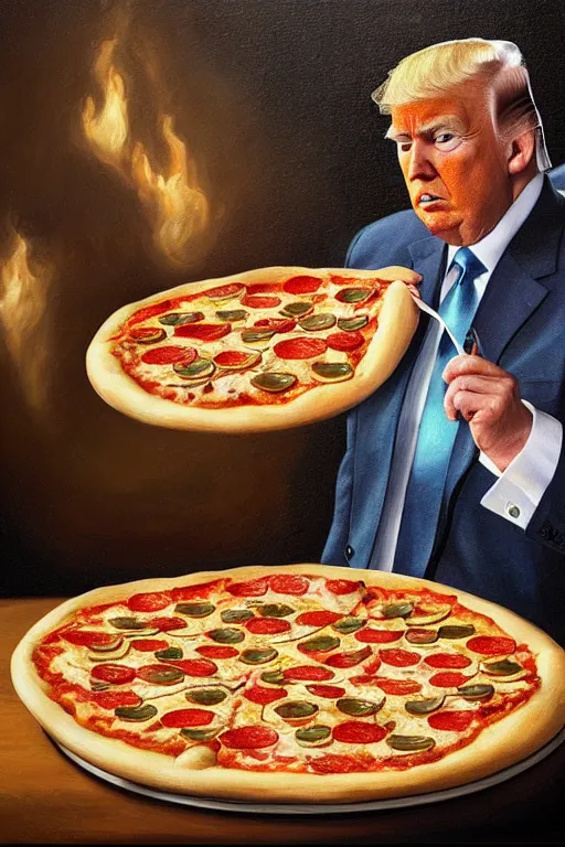 Prompt: trump making a pizza oil on canvas, intricate, portrait, 8 k highly professionally detailed, hdr, cgsociety