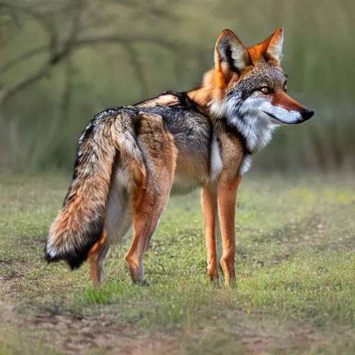 Image similar to professional photograph of a gray tawny red wolf, high quality, hd, 8 k, 4 k, magnificent, award - winning, nature, nature photography, awe - inspiring, highly detailed, amazing