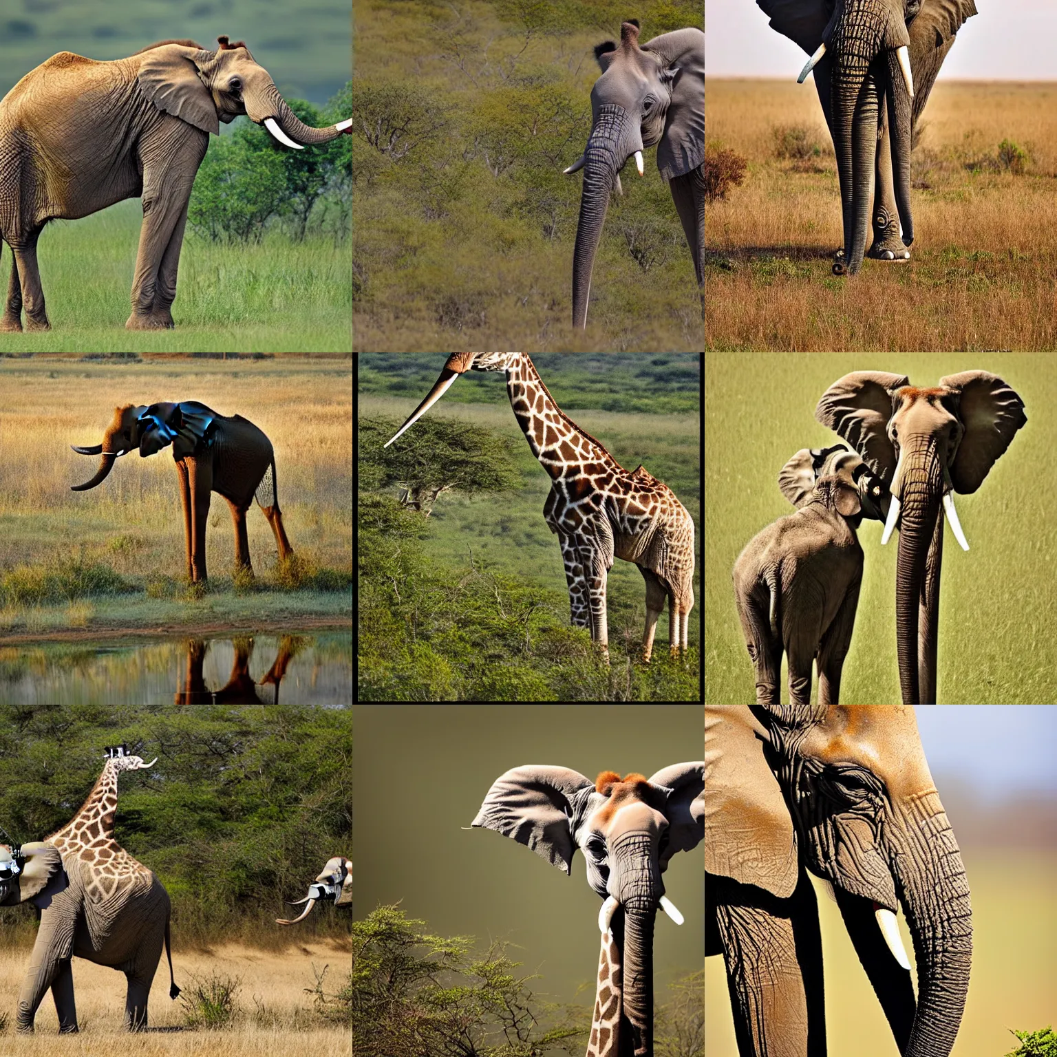 Prompt: a elephant-giraffe, wildlife photography