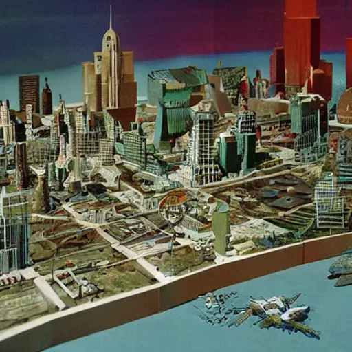 Image similar to The city of the future, diorama, 1956