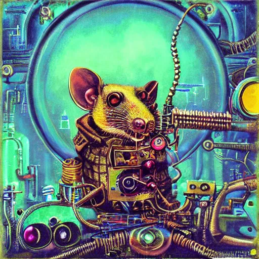 Image similar to steampunk rat, acid, 303, psychedelic, by paul lehr, cd cover