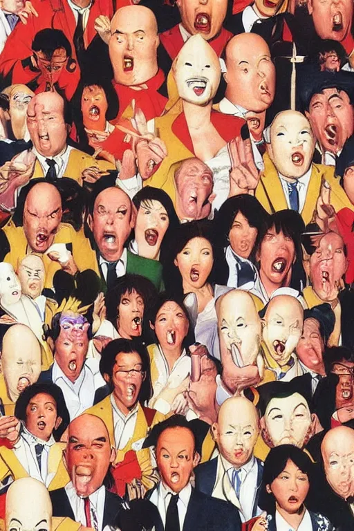 Image similar to coneheads, japanese vhs cover art, detailed facial expressions