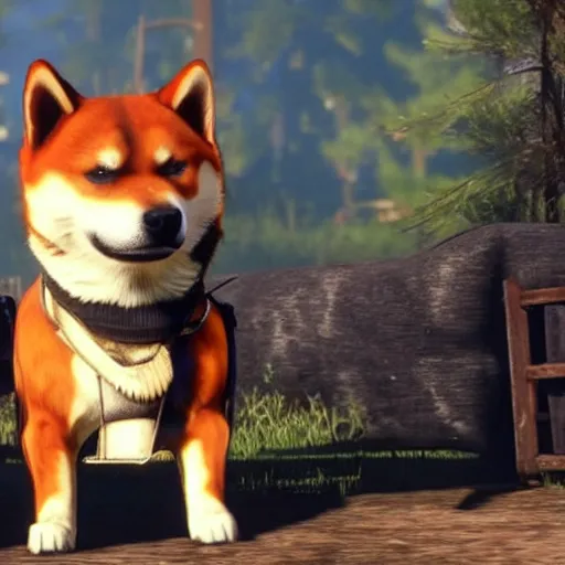 Image similar to shiba inu dog in the cover for red dead redemption 2