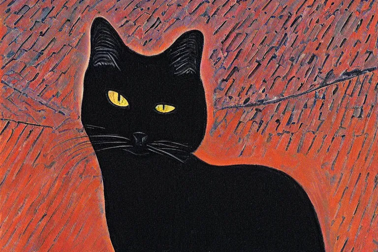 Image similar to black cat on the roof by modigliani by alex grey