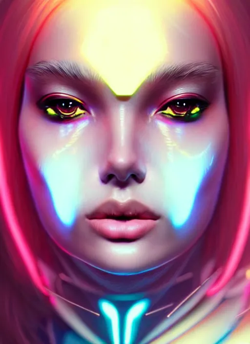 Prompt: photorealistic portrait of female humanoid, cyber neon lights, highly detailed, haute couture fashion, elegant, crispy quality, trending in artstation, trending in pinterest, glamor pose, no signature, no watermark, cinematic, art by artgerm and pascal blanche