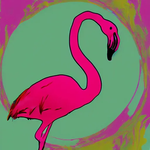 Prompt: flamingo warhol