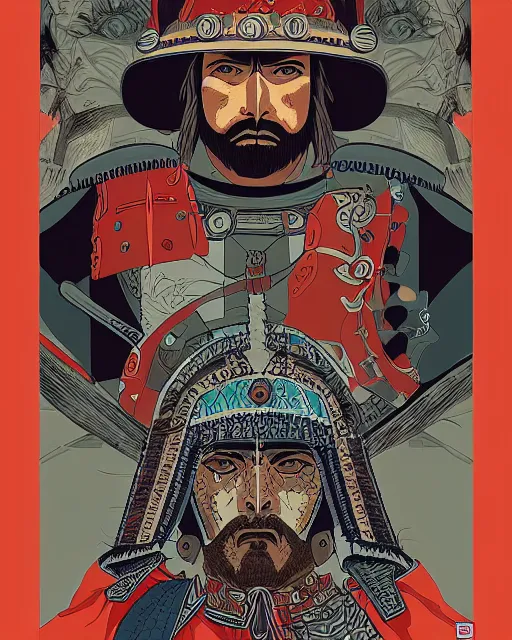 Image similar to portrait of barbaric spanish conquistador, symmetrical, by yoichi hatakenaka, studio ghibli and dan mumford