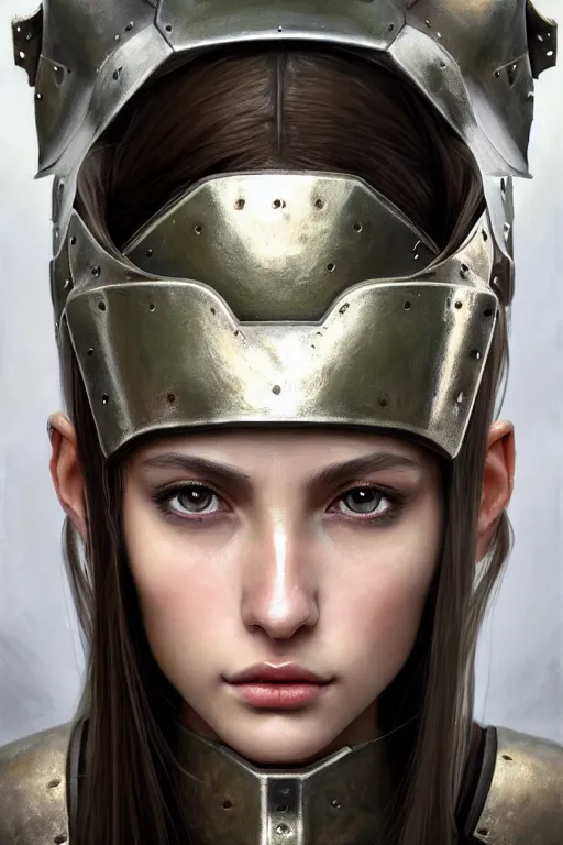 Image similar to a photorealistic painting of an attractive young girl, partially clothed in metal-plated battle armor, olive skin, long dark hair, beautiful bone structure, symmetrical face, perfect eyes, intricate, elegant, digital painting, concept art, illustration, sharp focus, minimal artifacts, from Metal Gear, in the style of Ruan Jia and Mandy Jurgens and Greg Rutkowski, trending on Artstation, award winning