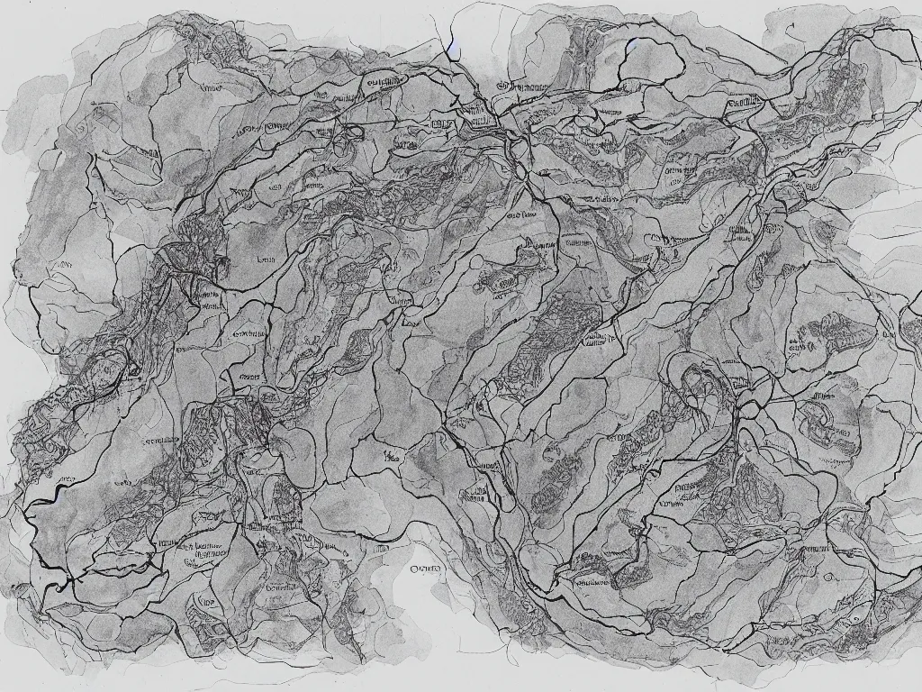 Prompt: Map of a cave system under South Carolina, Ink drawing by Deven Rue, fine point pen