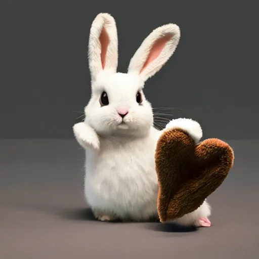 Prompt: an adorable disk bunny creature with heart patters on its fur