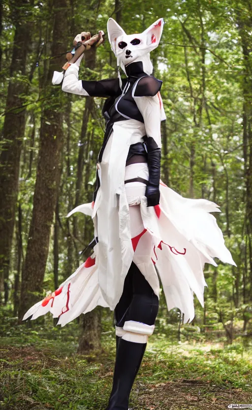 Image similar to kitsune cosplay, fullbody shoot