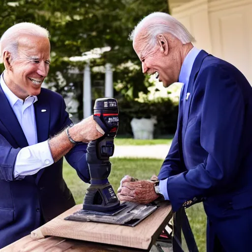 Image similar to joe biden using a cordless drill