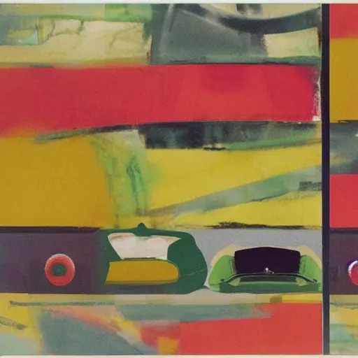 Image similar to A beautiful collage. We are racers on an endless highway, driving at each other at high speeds, deciding whether or not to turn away at the last minute. by Howard Hodgkin romantic