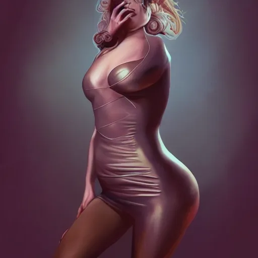 Prompt: painting of a female in a skintight dress, by dan hillier and charlie bowater and artgerm, 4 k, highly detailed, trending on artstation, volumetric lightning, highly detailed