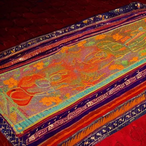 Image similar to a magic carpet flying in the air, very magical