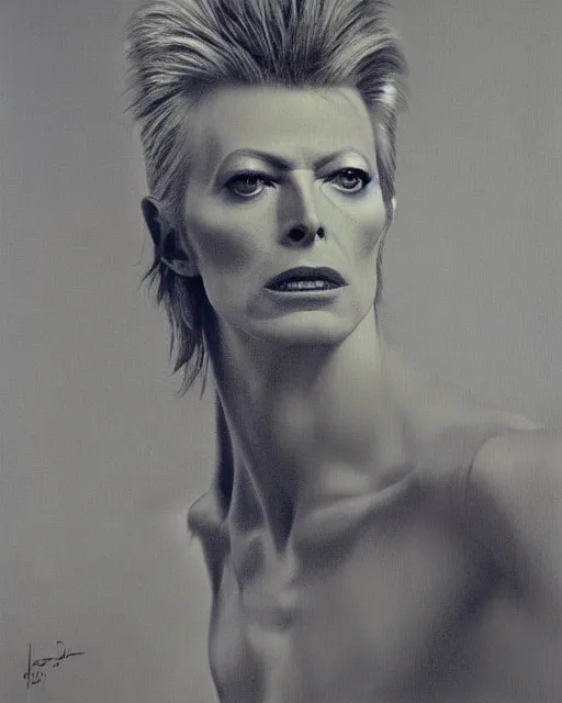 Image similar to a detailed portrait of david bowie as ziggy stardust by jean auguste dominique ingres, hyperrealism