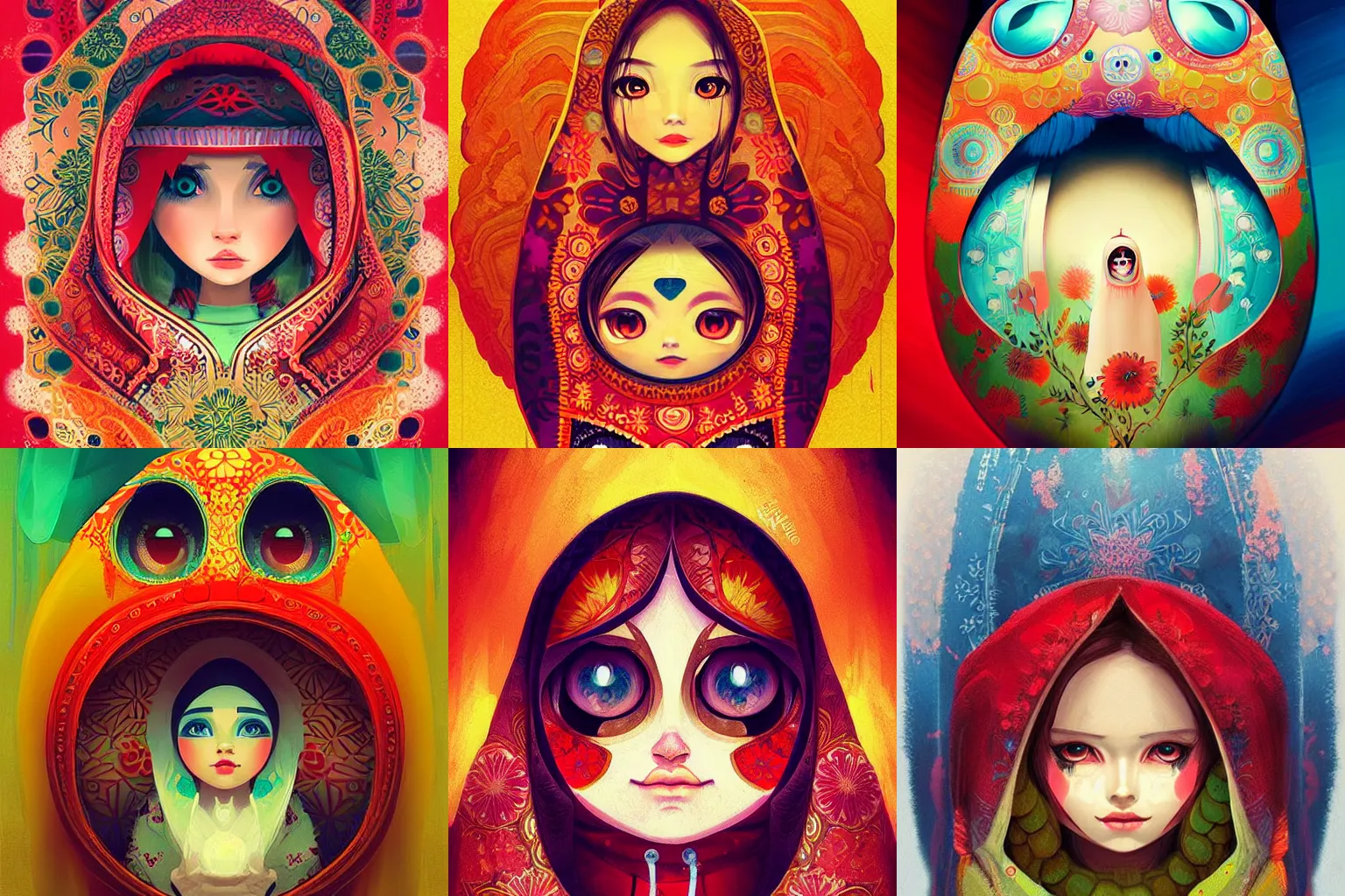 Prompt: A beautiful portrait of matryoshka, digital art by Ross Tran, vibrant color scheme, highly detailed, in the style of romanticism, fine Art