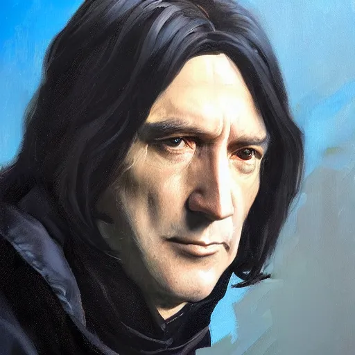 Image similar to greg manchess portrait painting of partially armored severus snape as overwatch character, medium shot, asymmetrical, profile picture, organic painting, sunny day, matte painting, bold shapes, hard edges, street art, trending on artstation, by huang guangjian and gil elvgren and sachin teng