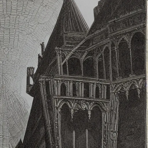 Prompt: a very very very detailed and exquisite architectural model of Gormenghast in the style of Piranesi and Gustave Dore