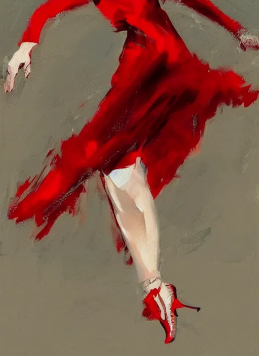 Image similar to emotional tango dancer girl in white and red dress, painting by phil hale, fransico goya,'action lines '!!!, graphic style, visible brushstrokes, motion blur, blurry, visible paint texture, crisp hd image