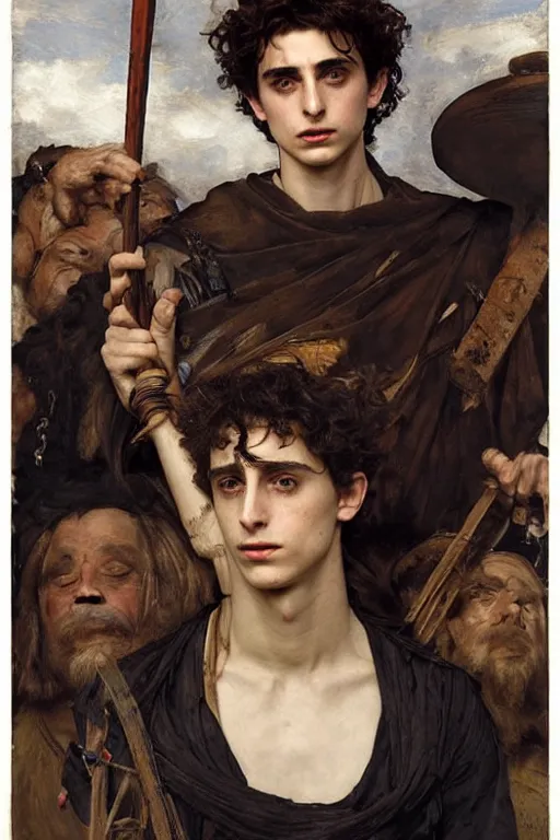 Image similar to timothee chalamet as a bandit king, god of the forge by edgar maxence and caravaggio and michael whelan and delacroix