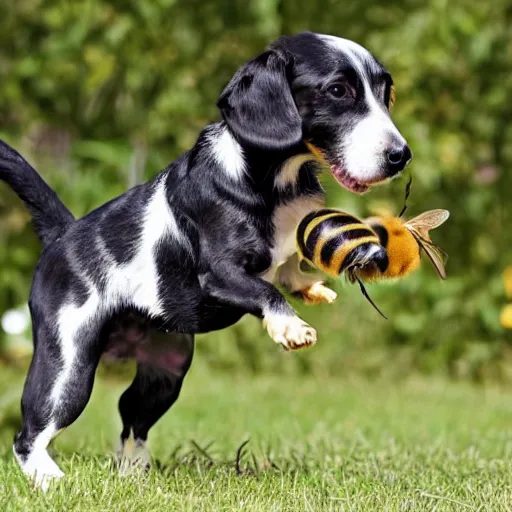 Image similar to a dog stepping on a large visible bee