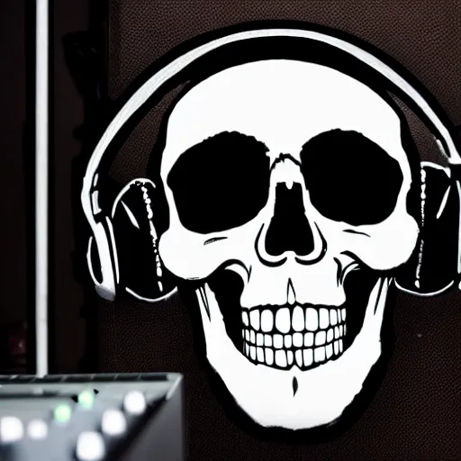 Prompt: a skull on the dj decks