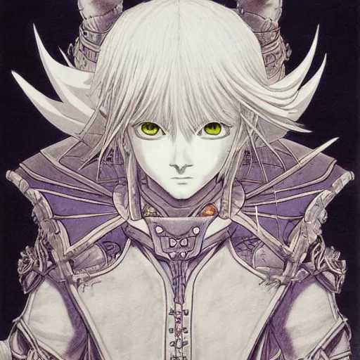 Image similar to prompt: portrait drawn by Katsuhiro Otomo, inspired by World of Warcraft characters, magical and alchemical objects on the side, soft light, white background, intricate detail, intricate ink painting detail, sharp high detail, manga and anime 2000