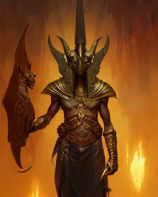 Image similar to mysterious anubis, fantasy character portrait, ultra realistic, concept art, intricate details, highly detailed by greg rutkowski, gaston bussiere, craig mullins, simon bisley